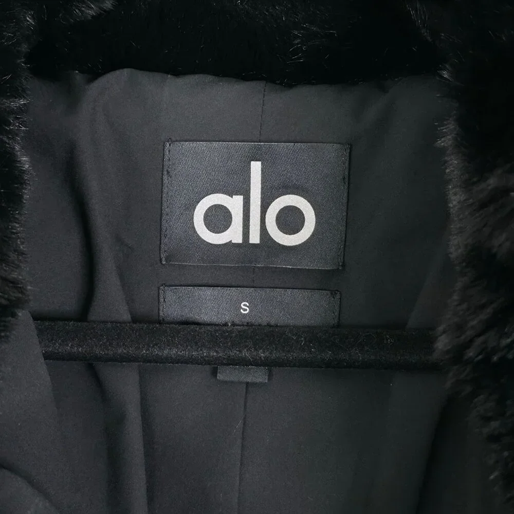 Alo‎ Yoga Starstruck Faux Fur Coat Black Belted Size S